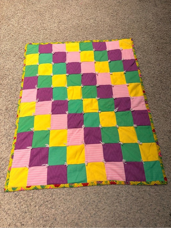 Other - Handmade Patchwork Baby Quilt - Yellow, Pink, Green, Purple and Floral Pattern